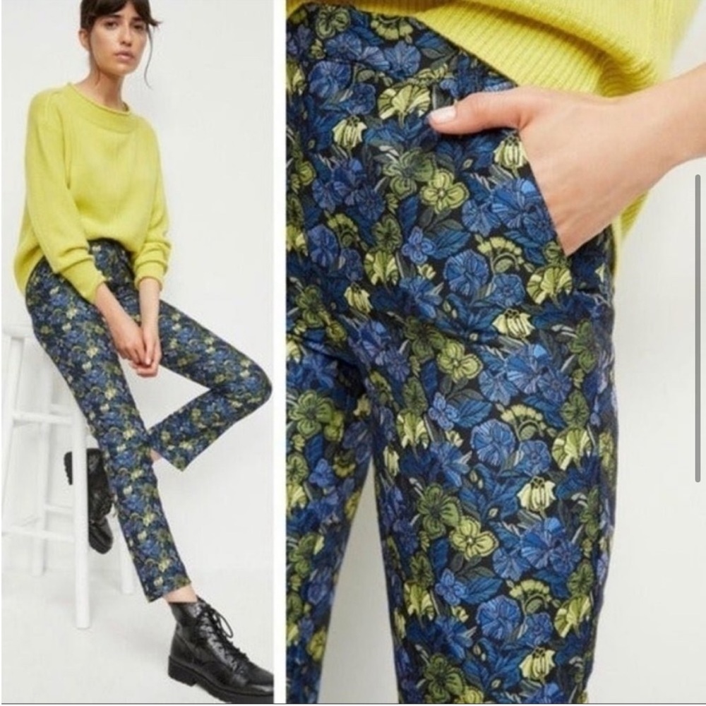 Anthropologie Floral Ankle Pants in Blue and Green